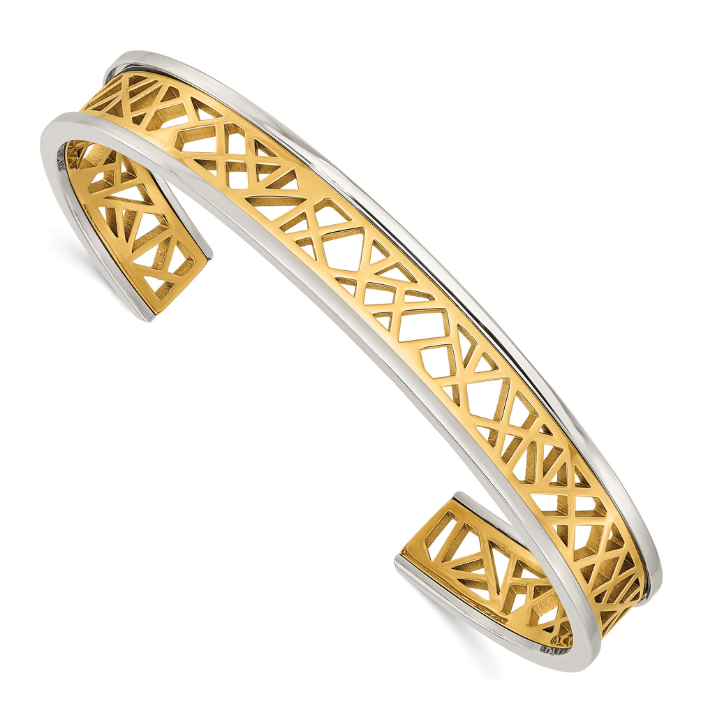 Chisel Stainless Steel Polished Yellow IP-plated Cut out Center 9.5mm Cuff Bangle