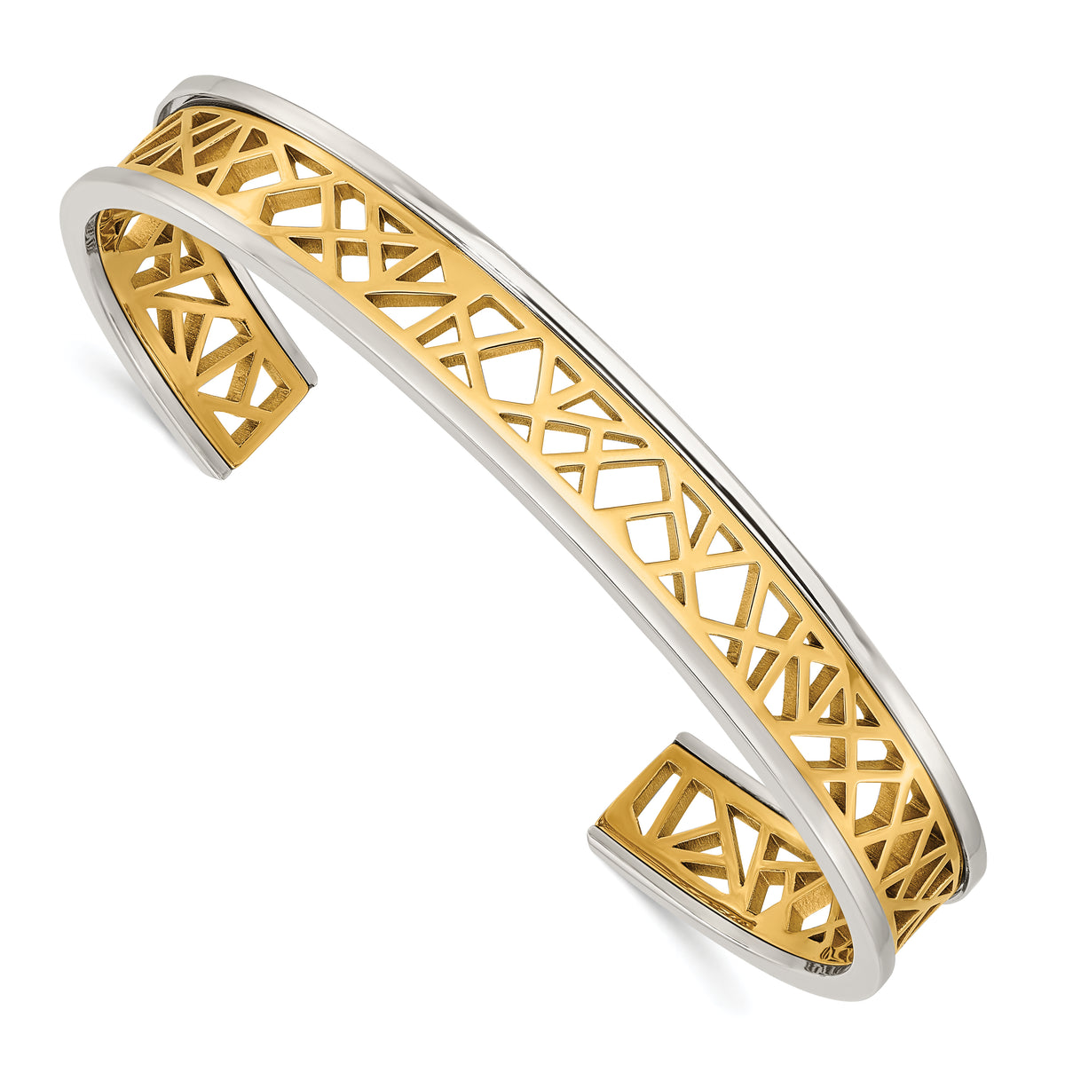 Chisel Stainless Steel Polished Yellow IP-plated Cut out Center 9.5mm Cuff Bangle