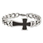 Cross Bracelet in Stainless Steel with Black Carbon Fiber Inlay