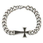 Cross Bracelet in Stainless Steel with Black Carbon Fiber Inlay