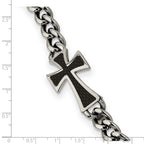 Cross Bracelet in Stainless Steel with Black Carbon Fiber Inlay