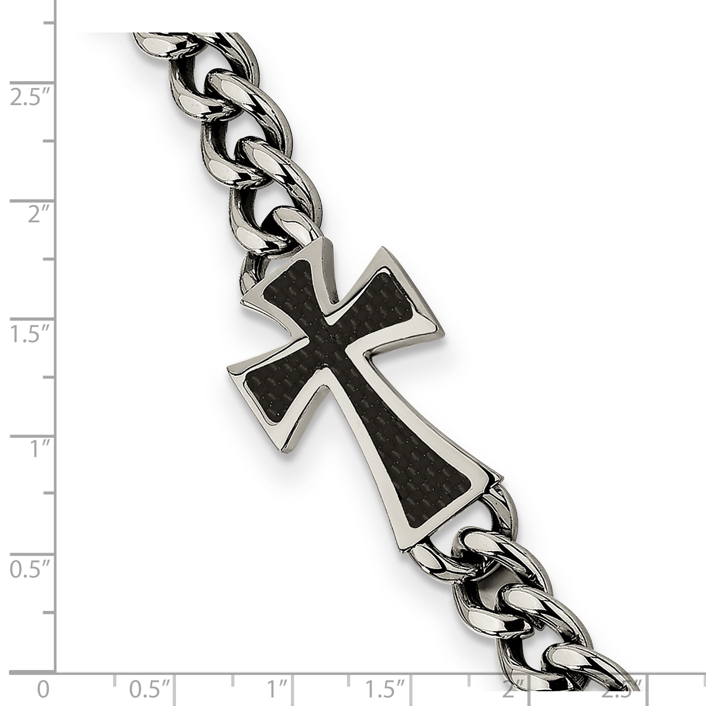 Cross Bracelet in Stainless Steel with Black Carbon Fiber Inlay