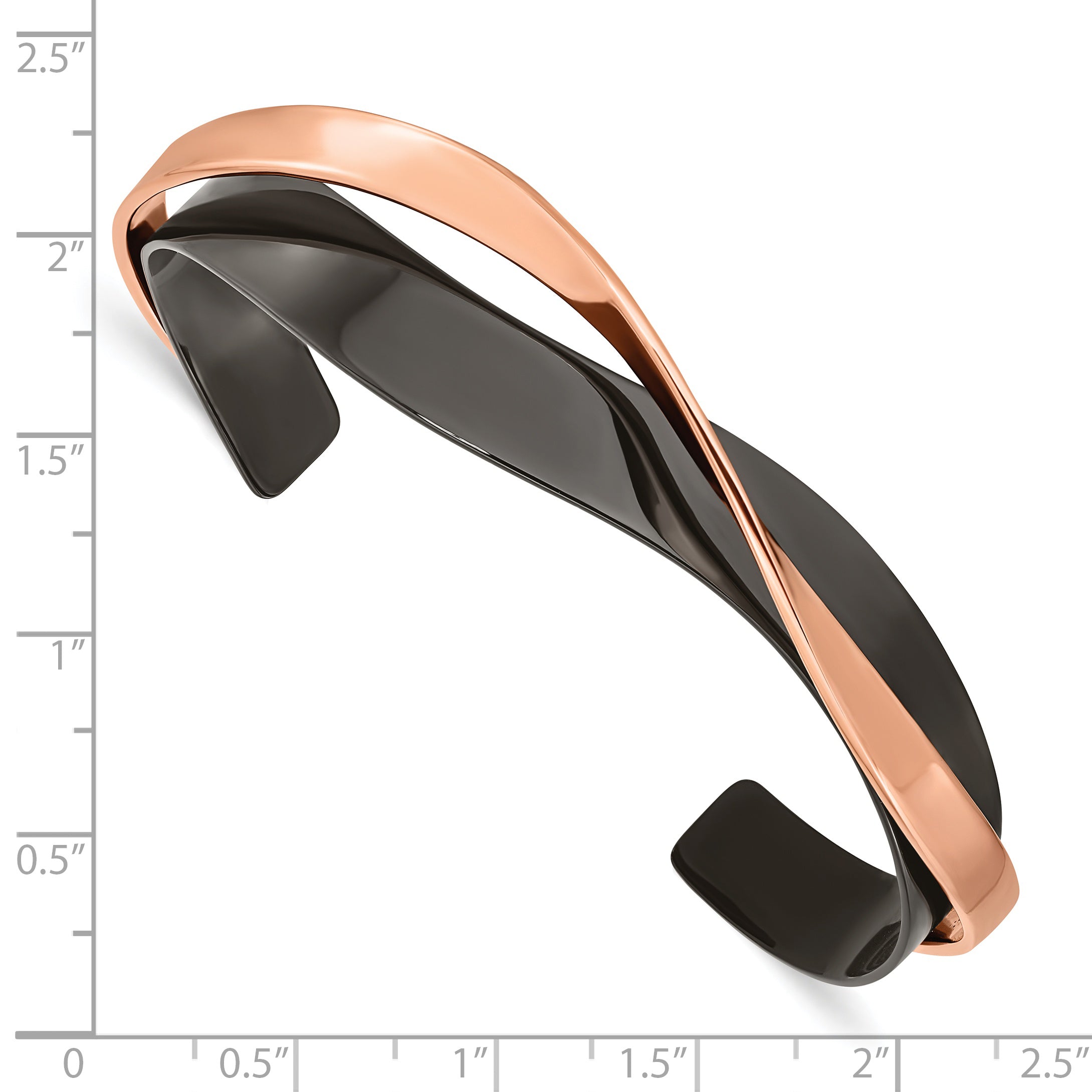 Chisel Stainless Steel Polished Black and Rose IP-plated Layered and Twisted Cuff Bangle Secondary image