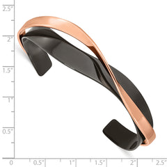 Chisel Stainless Steel Polished Black and Rose IP-plated Layered and Twisted Cuff Bangle