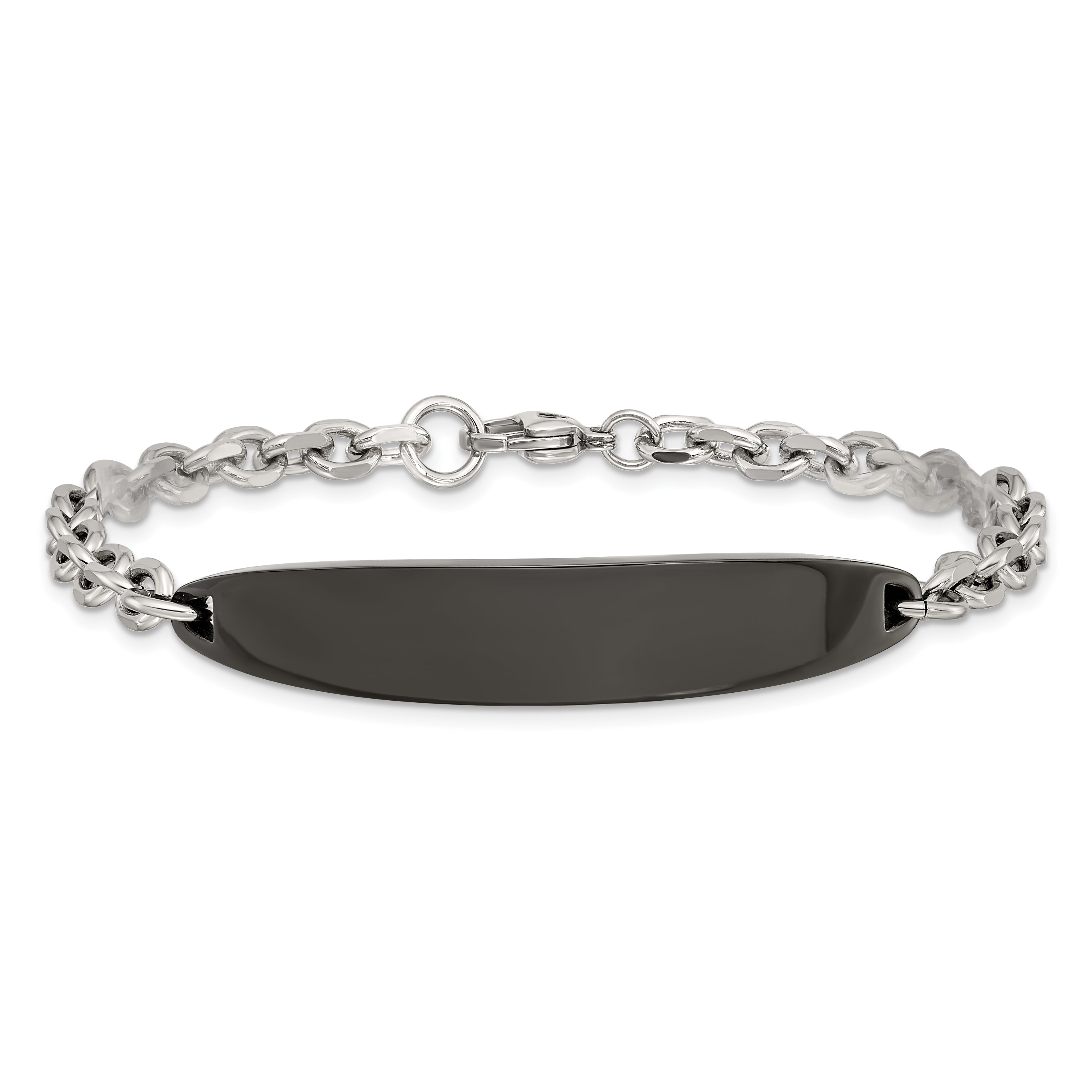 Chisel Stainless Steel Polished Cable Chain Black IP-plated 8 inch ID Bracelet