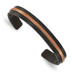 Chisel Stainless Steel Polished and Textured Black and Brown IP-plated 10mm Cuff Bangle