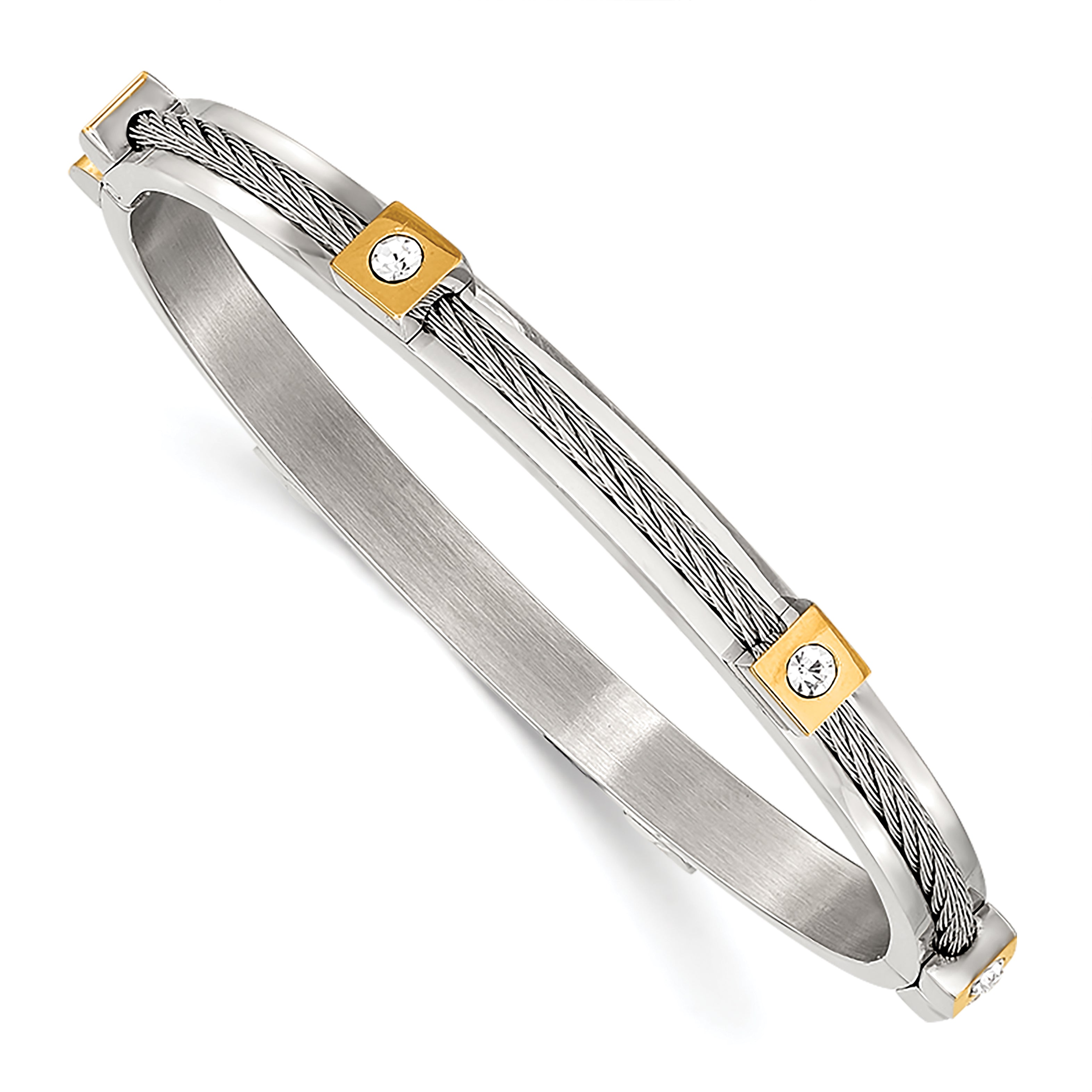 Chisel Stainless Steel Polished Yellow IP-plated with Preciosa Crystal Hinged Bangle Main image