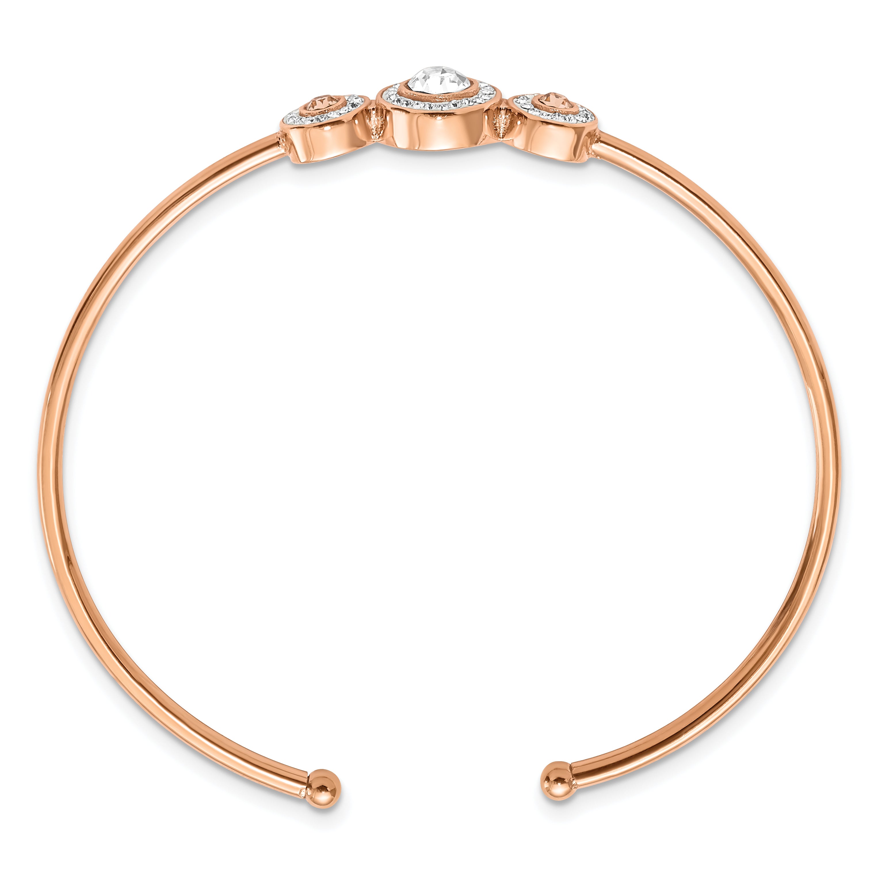 Chisel Stainless Steel Polished Rose IP-plated with Preciosa Crystal Flexible Cuff Bangle