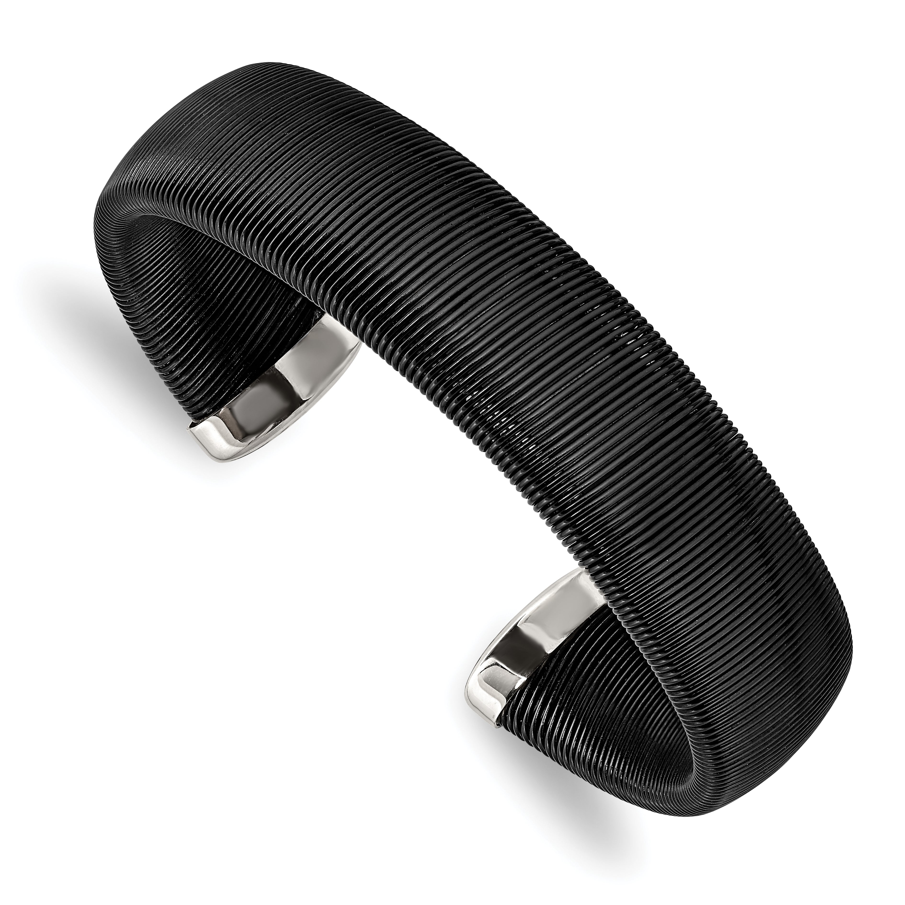Chisel Stainless Steel Polished Black IP-plated Wire 18mm Cuff Bangle Main image