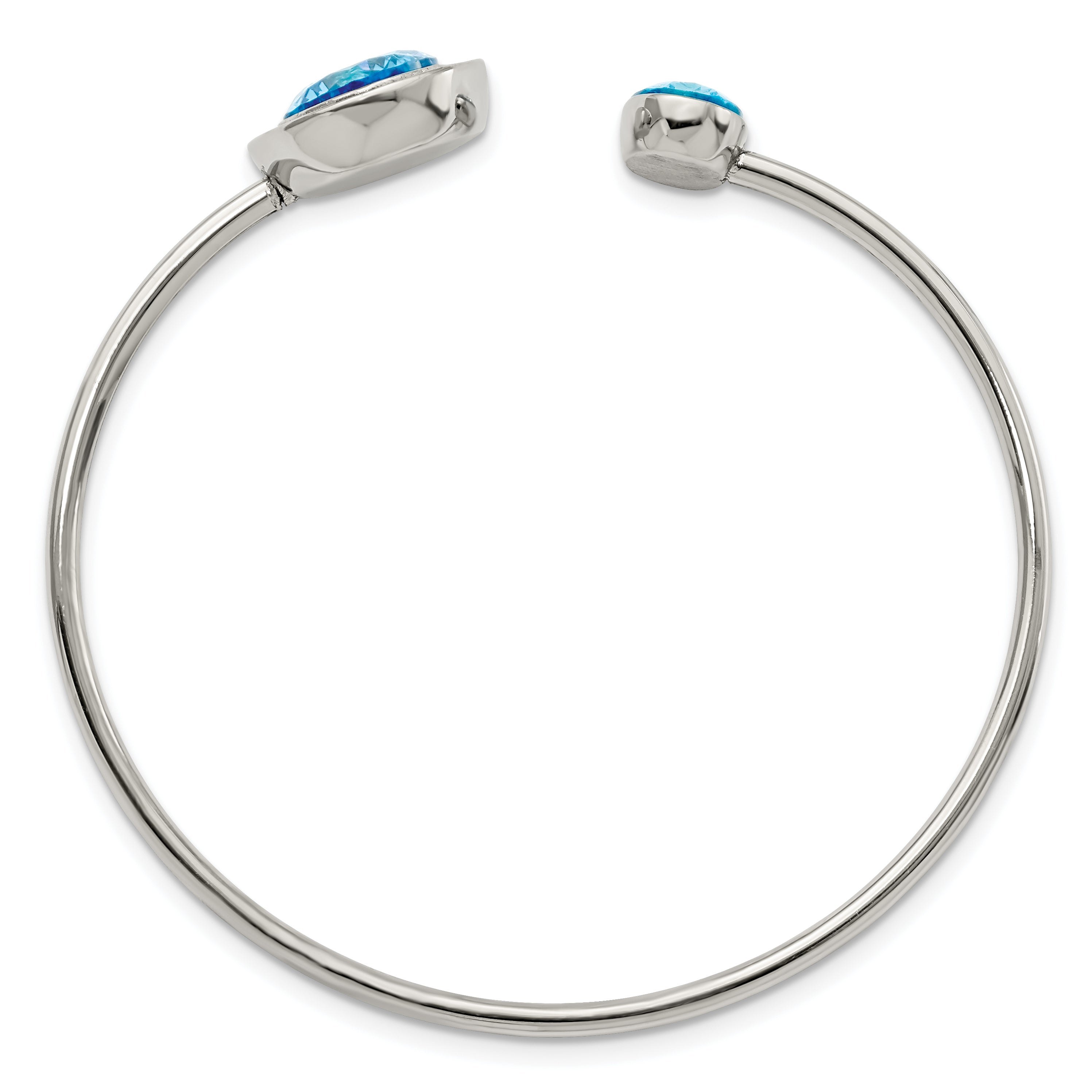 Chisel Stainless Steel Polished with Blue and Clear CZ Cuff Bangle