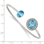 Chisel Stainless Steel Polished with Blue and Clear CZ Cuff Bangle