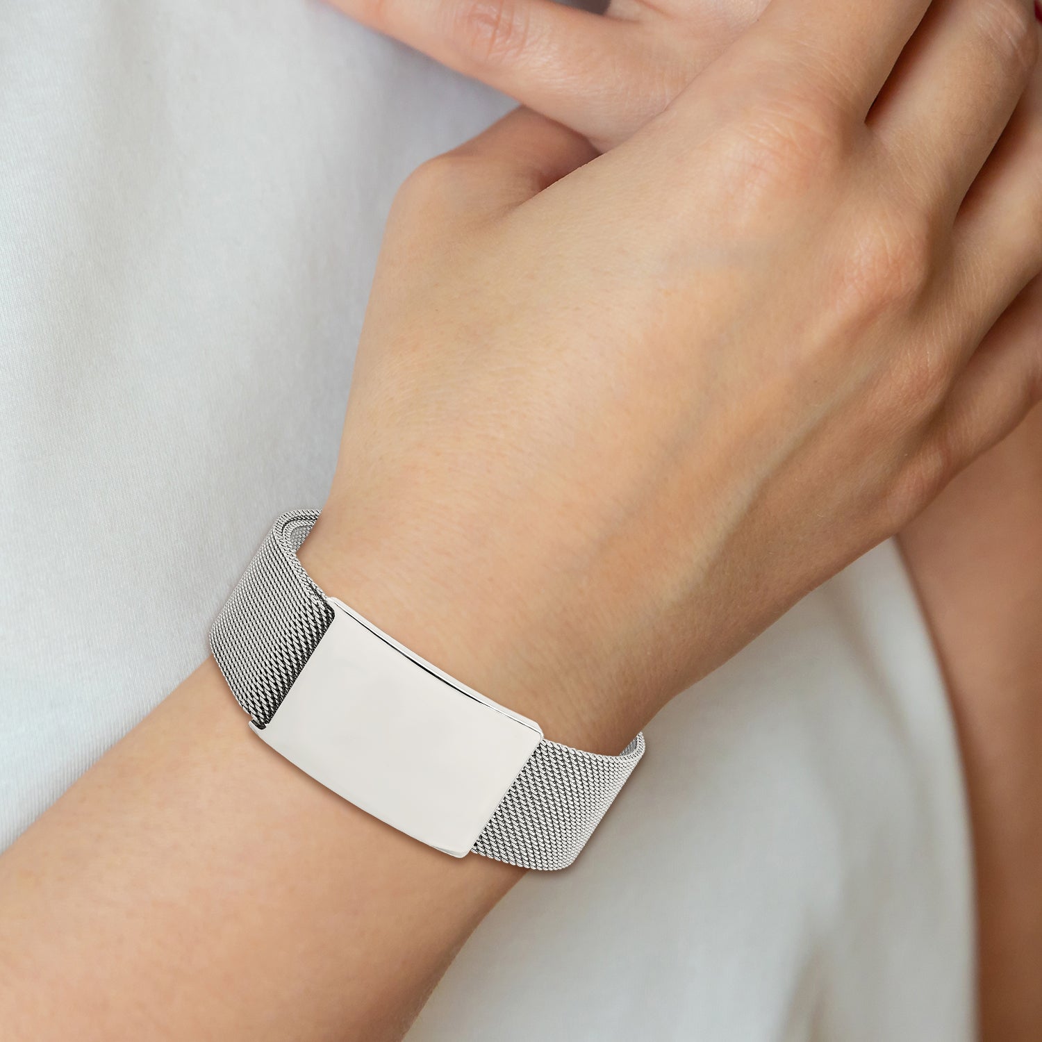 Chisel Stainless Steel Polished Mesh Adjustable ID Bracelet