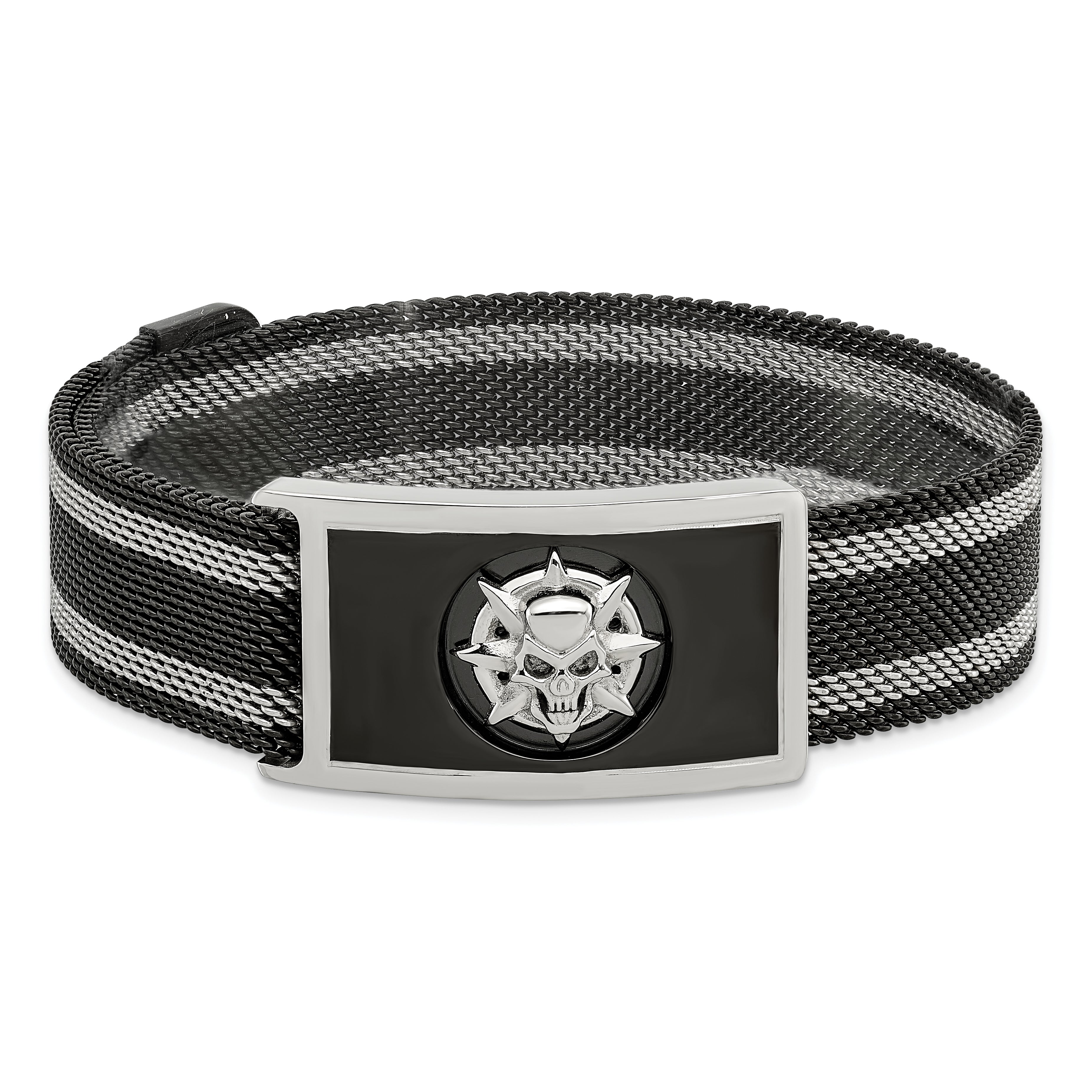 Skull Mesh Bracelet in Black IP-Plated Stainless Steel