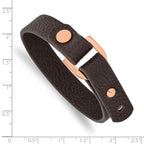 Brown Leather Bracelet in Rose-Tone Stainless Steel