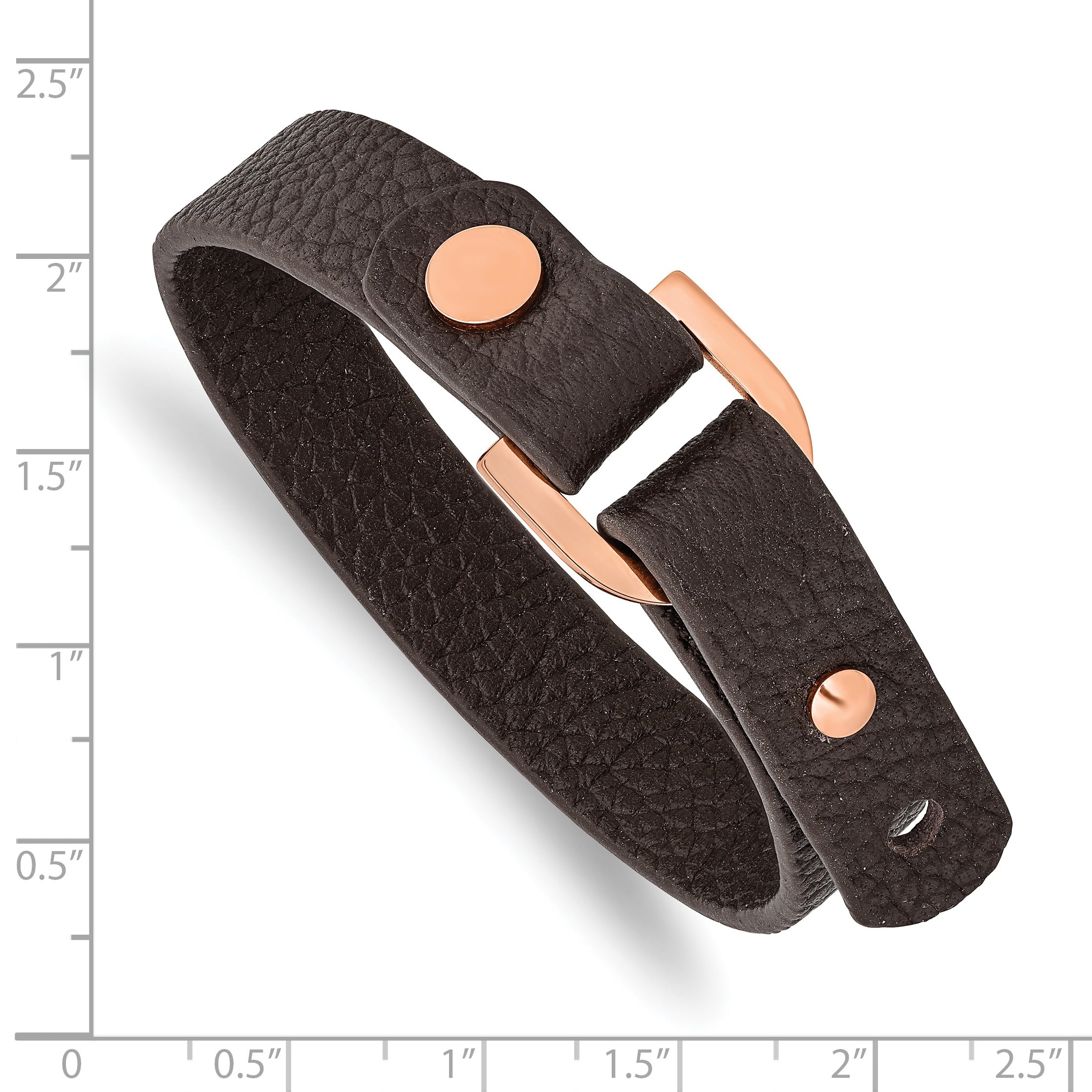 Brown Leather Bracelet in Rose-Tone Stainless Steel