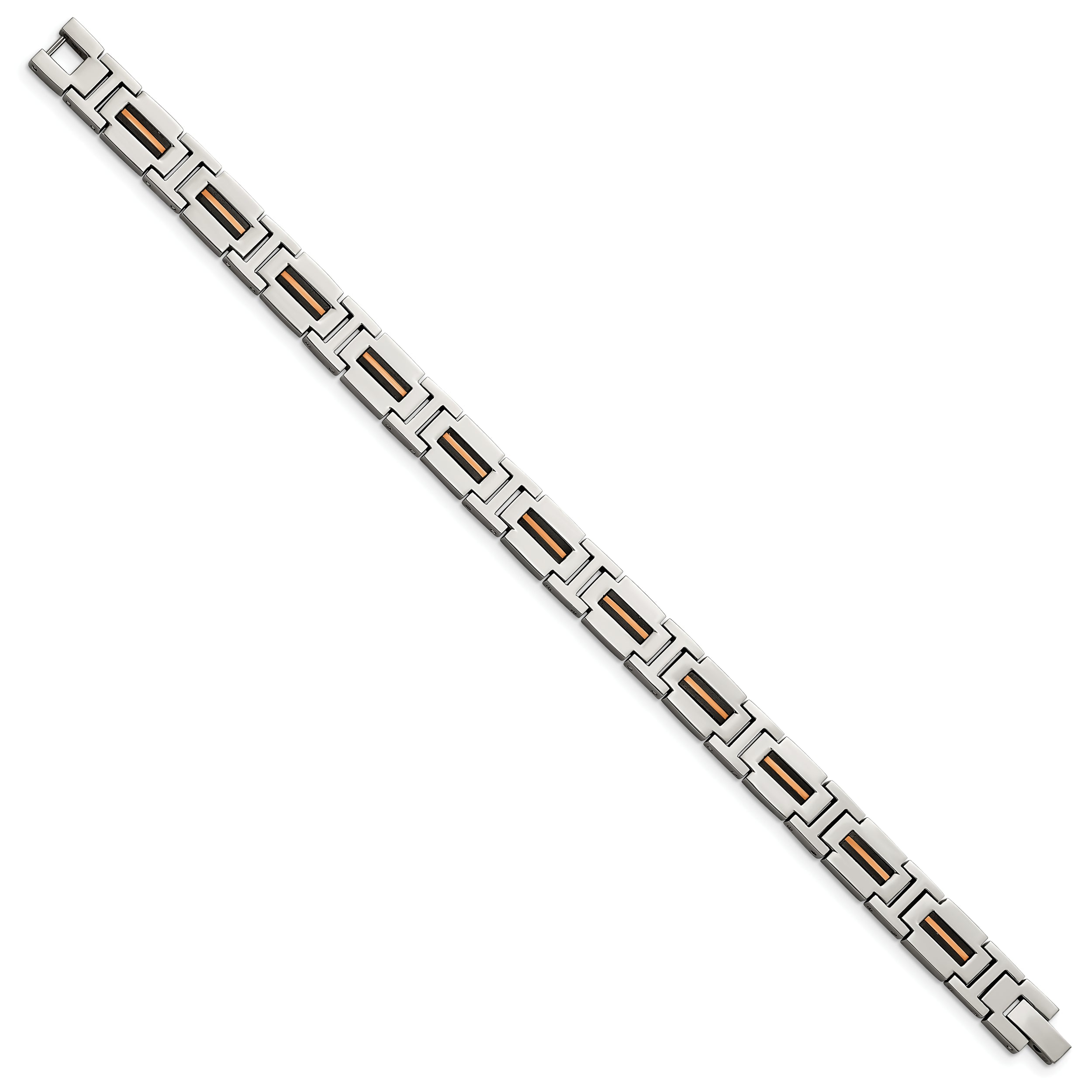 Chisel Stainless Steel Polished Black and Rose IP-plated 8.5 inch Link Bracelet