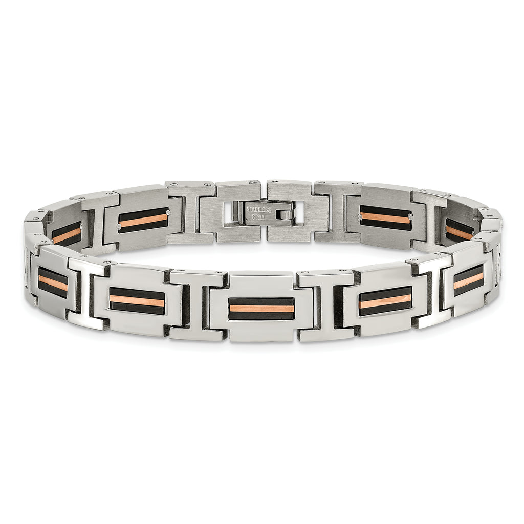 Black & Rose IP-Plated Link Bracelet in Stainless Steel
