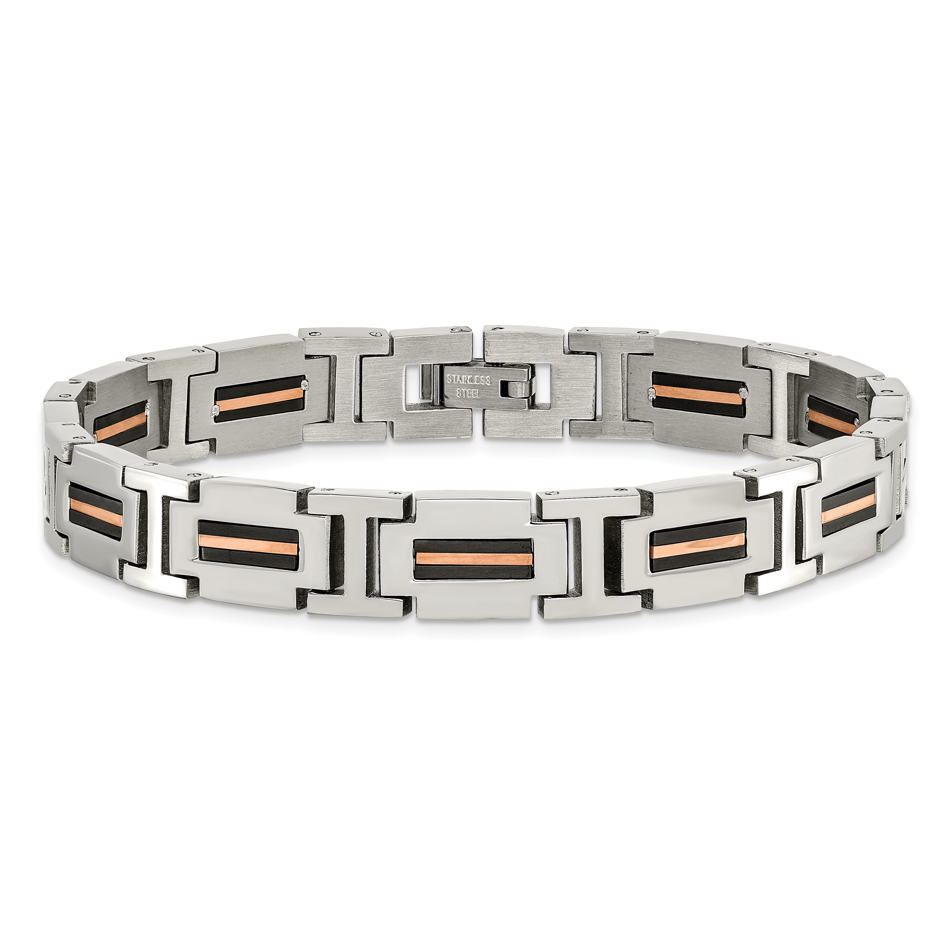 Black & Rose IP-Plated Link Bracelet in Stainless Steel