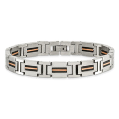 Chisel Stainless Steel Polished Black and Rose IP-plated 8.5 inch Link Bracelet
