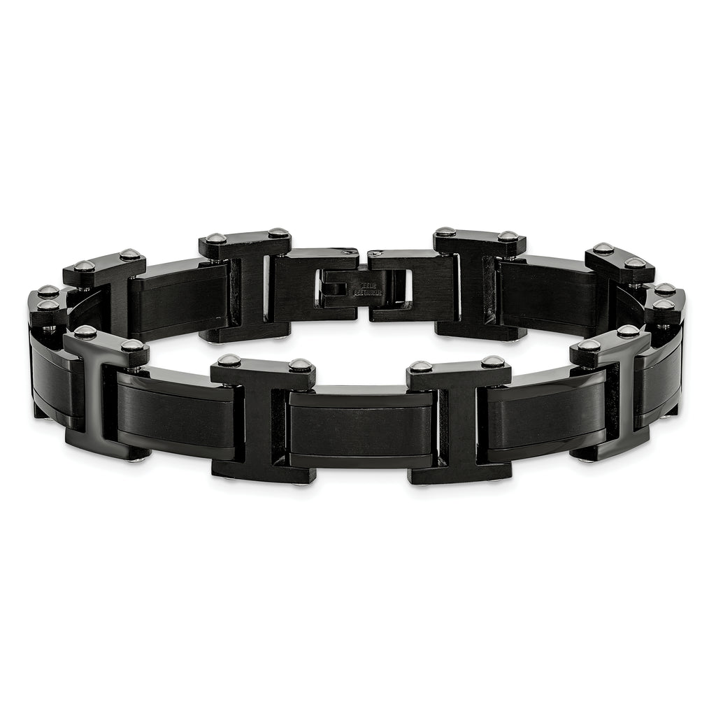 Chisel Stainless Steel Brushed and Polished Black IP-plated 8.25 inch Link Bracelet