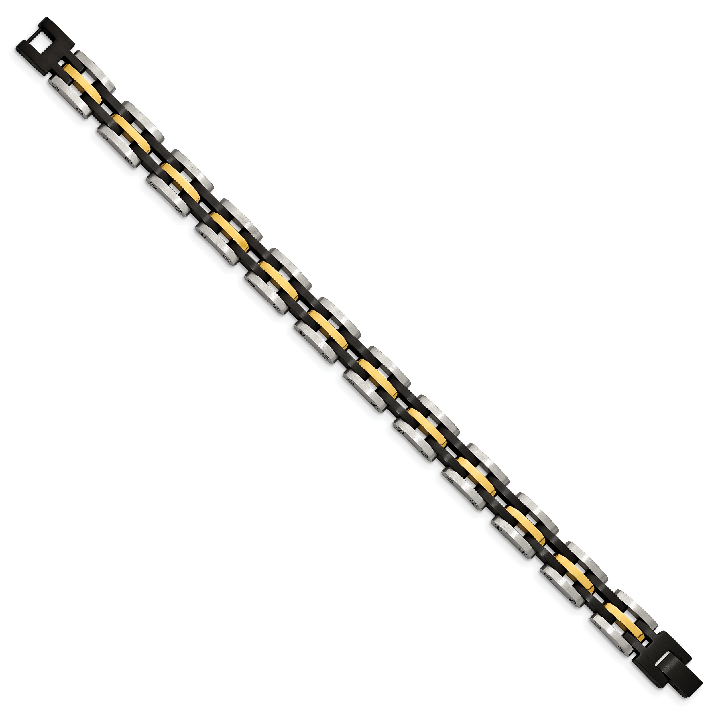 Chisel Stainless Steel Brushed and Polished Black and Yellow IP-plated 8.25 inch Link Bracelet