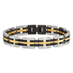 Chisel Stainless Steel Brushed and Polished Black and Yellow IP-plated 8.25 inch Link Bracelet