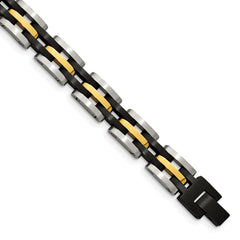 Chisel Stainless Steel Brushed and Polished Black and Yellow IP-plated 8.25 inch Link Bracelet