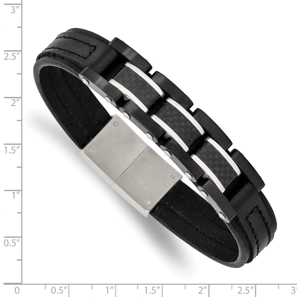 Carbon Fiber & Leather Bracelet in Stainless Steel