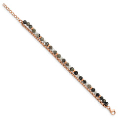 Chisel Stainless Steel Polished Rose IP-plated Box Chain and Picasso Jasper Beads 6.5 inch Bracelet with 1 inch Extension
