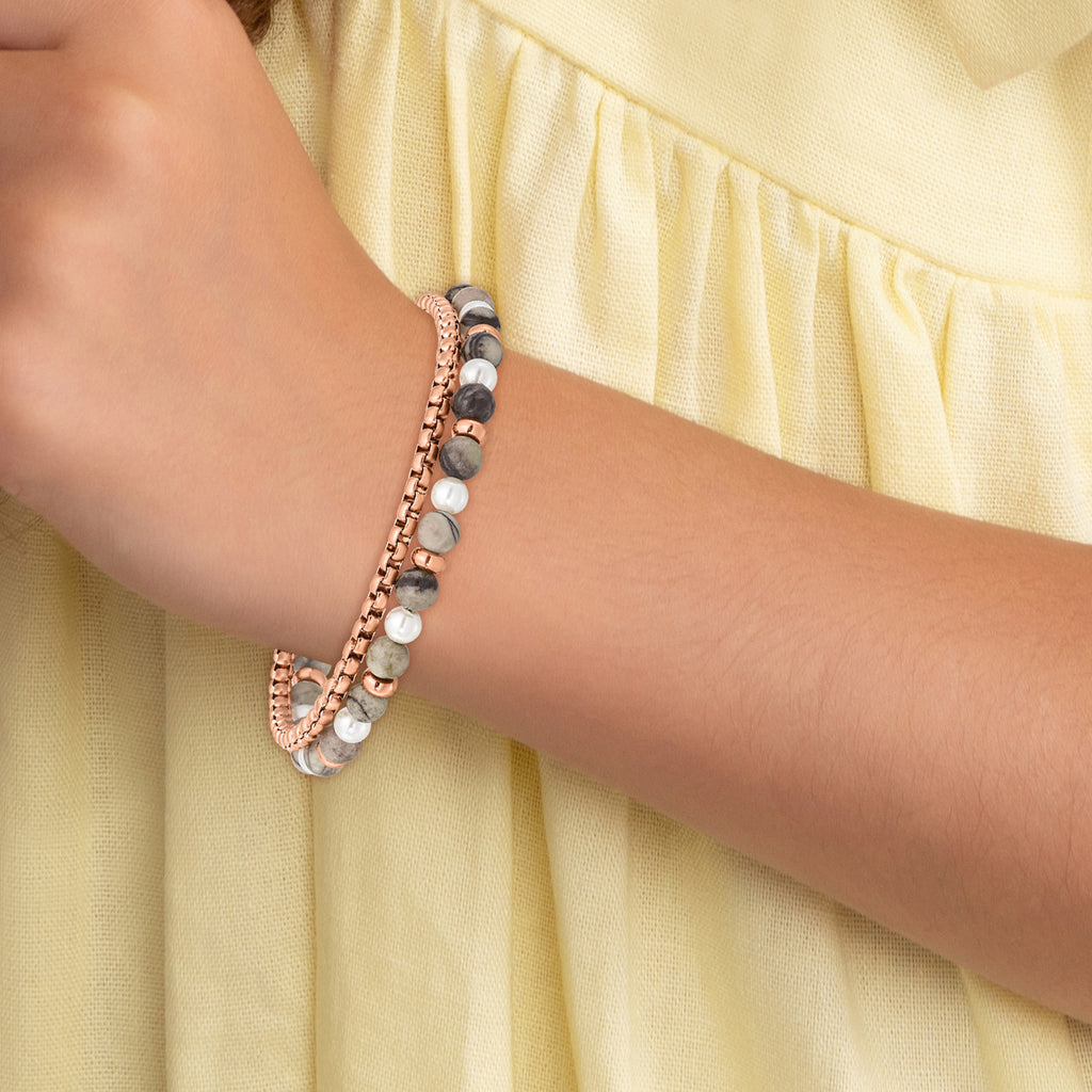 Picasso Jasper Beaded Bracelet in Rose-Tone Stainless Steel