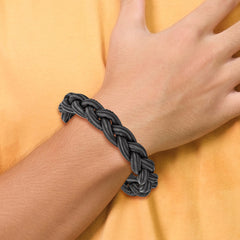 Chisel Stainless Steel Brushed Black and Grey Braided Leather 8.25 inch Bracelet - 8.25