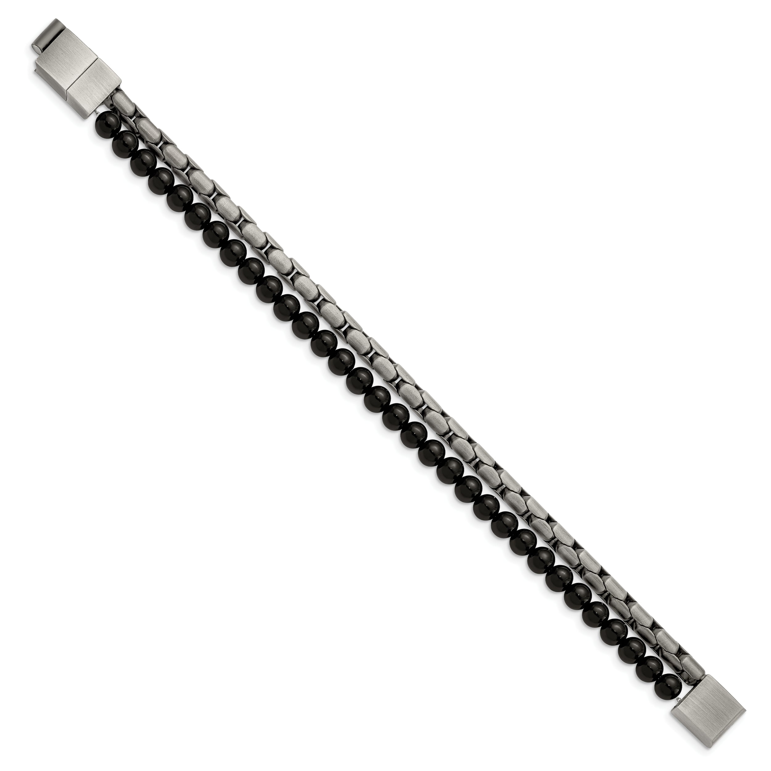 Chisel Stainless Steel Brushed Antique Bronze-plated Agate Beaded 8.5 inch Bracelet with .5 inch Extension