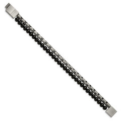 Chisel Stainless Steel Brushed Antique Bronze-plated Agate Beaded 8.5 inch Bracelet with .5 inch Extension