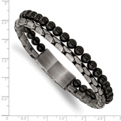 Chisel Stainless Steel Brushed Antique Bronze-plated Agate Beaded 8.5 inch Bracelet with .5 inch Extension