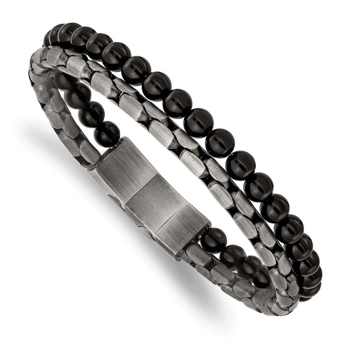 Chisel Stainless Steel Brushed Antique Bronze-plated Agate Beaded 8.5 inch Bracelet with .5 inch Extension