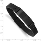 Black IP Leather ID Bracelet in Stainless Steel