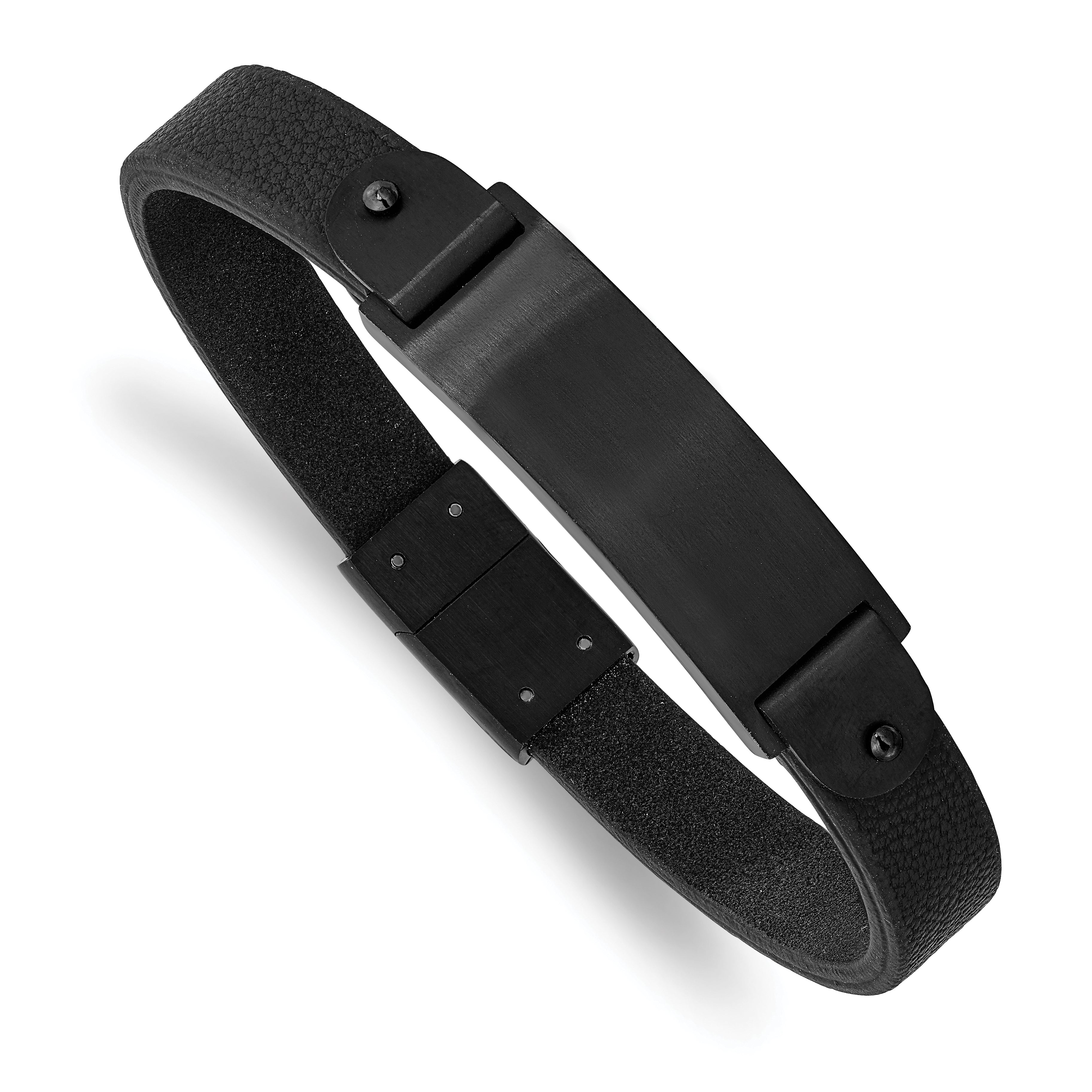 Chisel Stainless Steel Brushed Black IP-plated Black Leather 8.5 inch ID Bracelet Main image