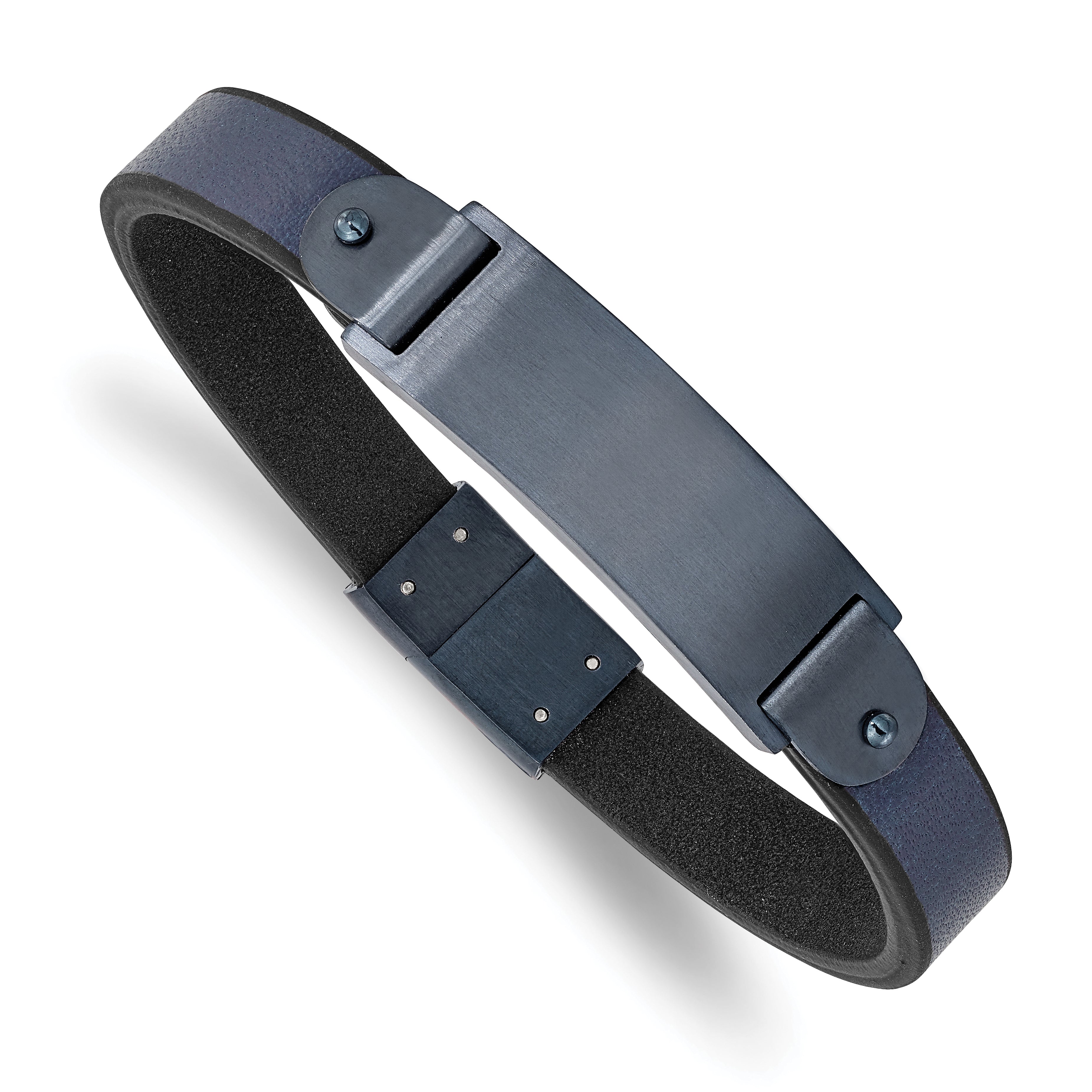 Chisel Stainless Steel Brushed Dark Grey IP-plated Blue Leather 8.5 inch ID Bracelet