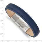 Polished Blue Leather Bracelet in Stainless Steel