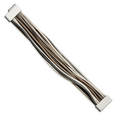 Chisel Stainless Steel Polished Multi-Strand Metallic Faux Leather 7.25 inch Bracelet