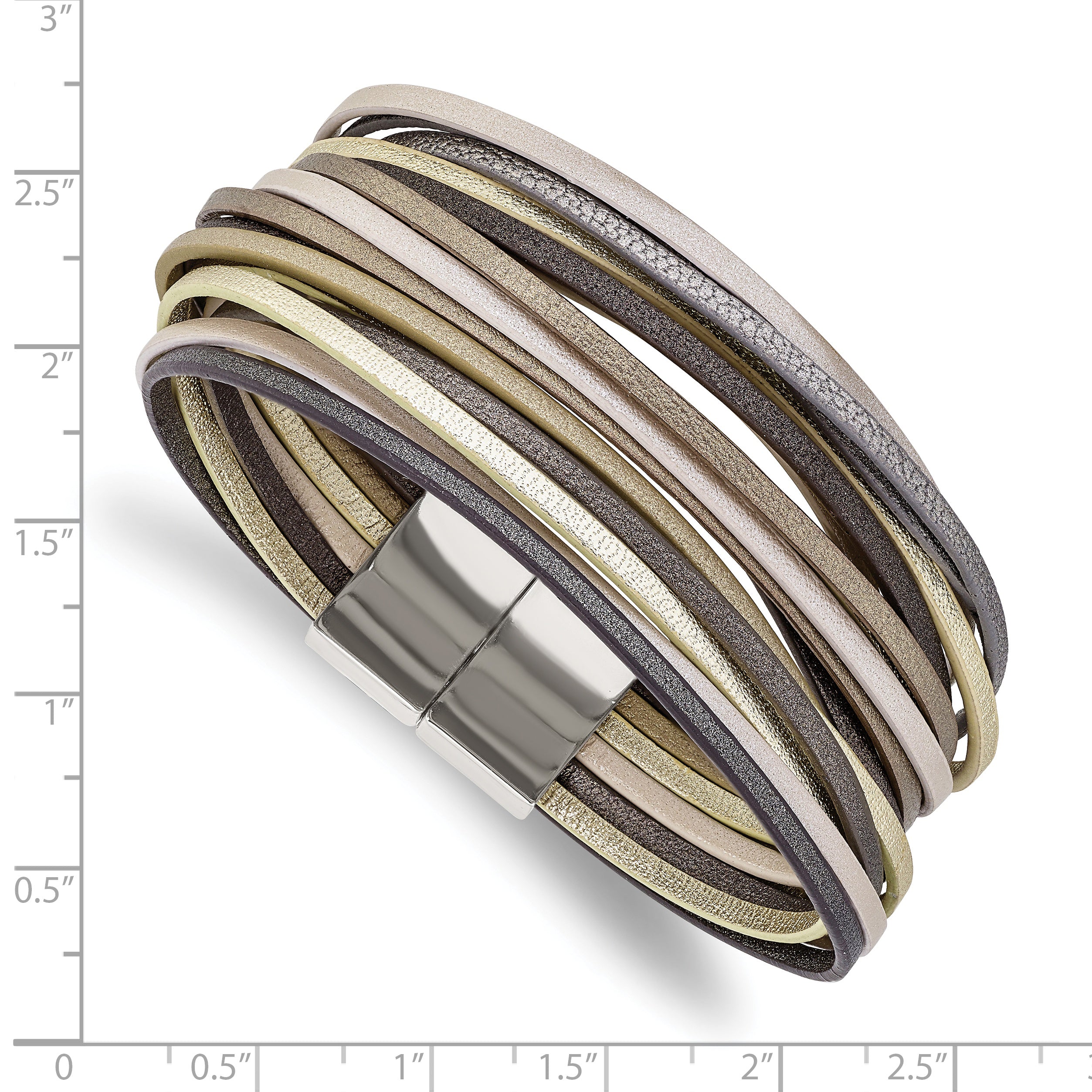 Chisel Stainless Steel Polished Multi-Strand Metallic Faux Leather 7.25 inch Bracelet