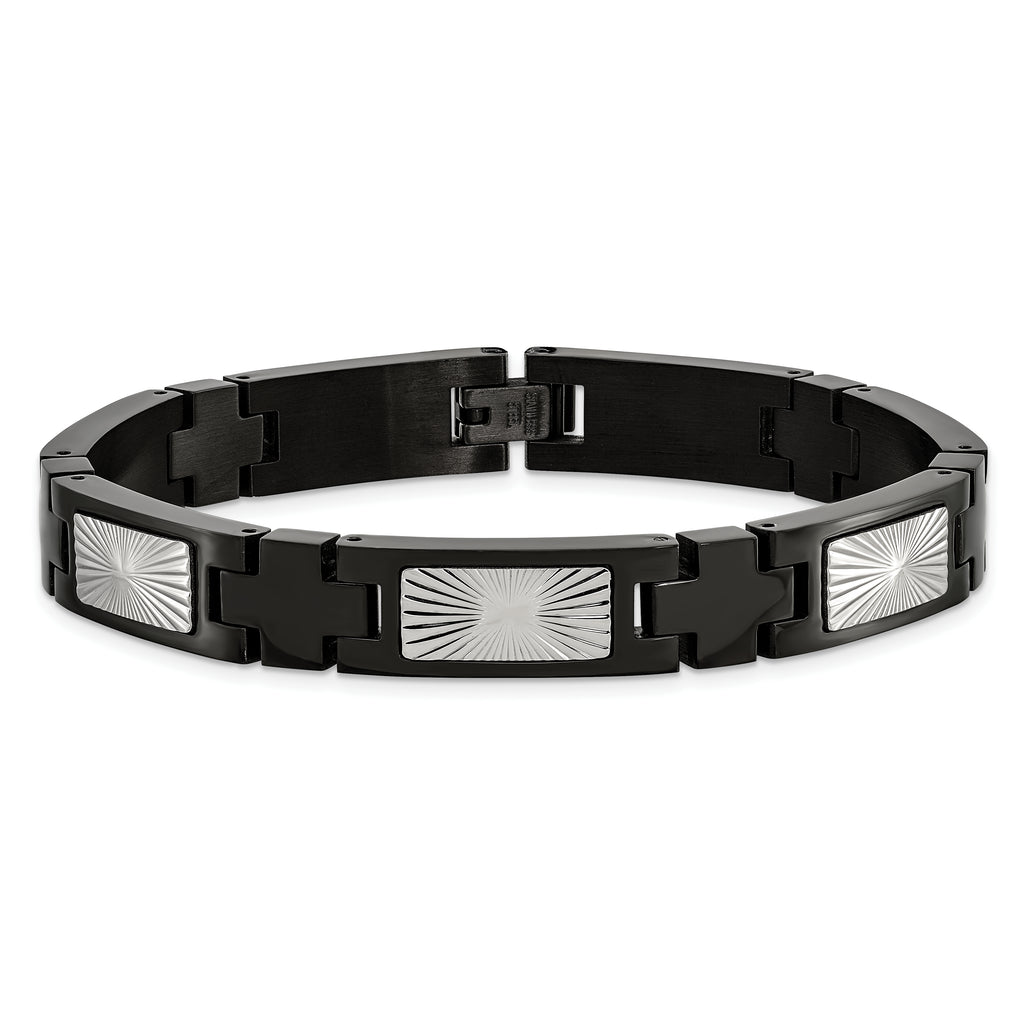 Starburst Link Bracelet in Stainless Steel with Black IP