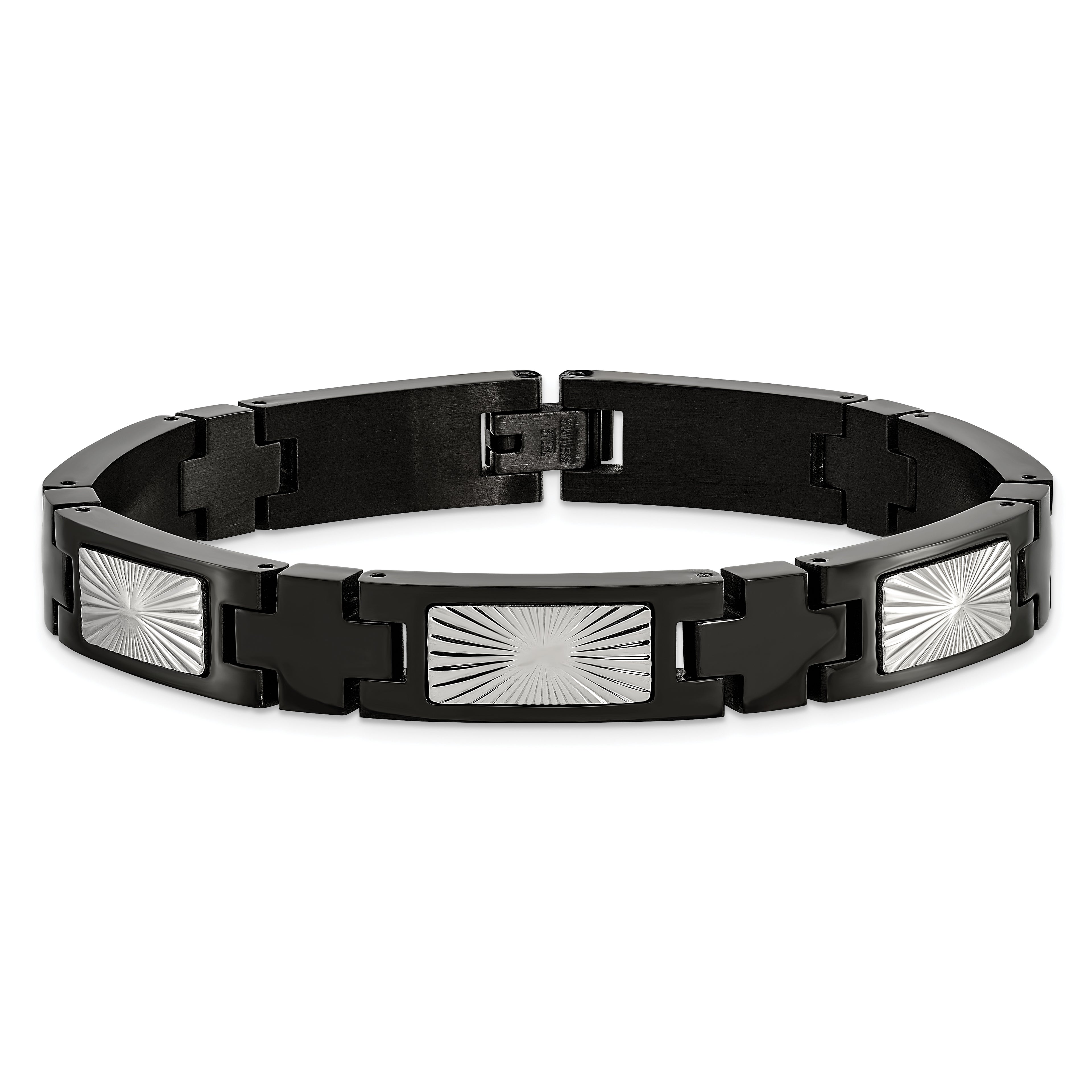 Starburst Link Bracelet in Stainless Steel with Black IP