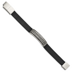 Antiqued Black Leather Bracelet in Stainless Steel