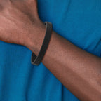 Chisel Stainless Steel Polished Textured Black Leather 8.5 inch Bracelet