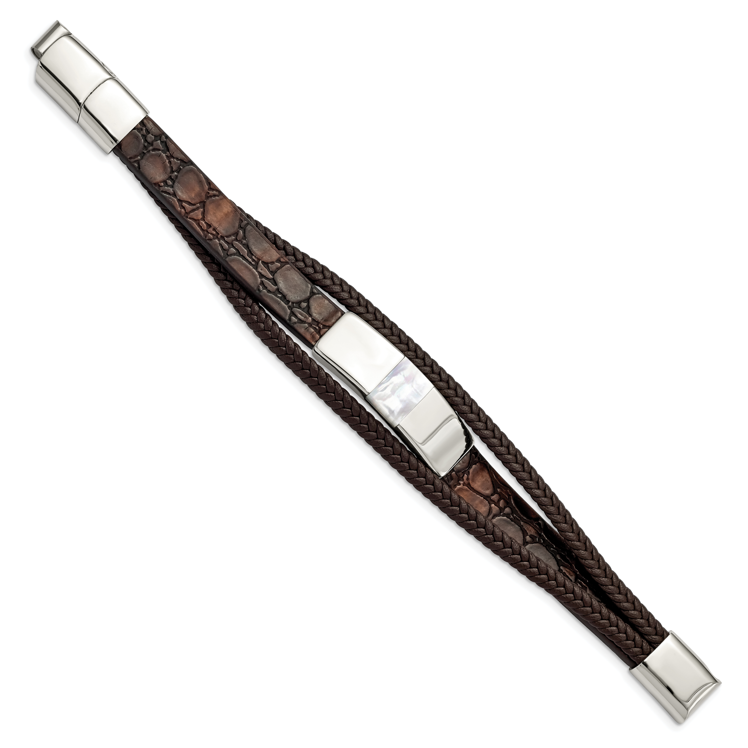 Shell Pearl Multi-Strand Leather Bracelet in Stainless Steel Secondary image
