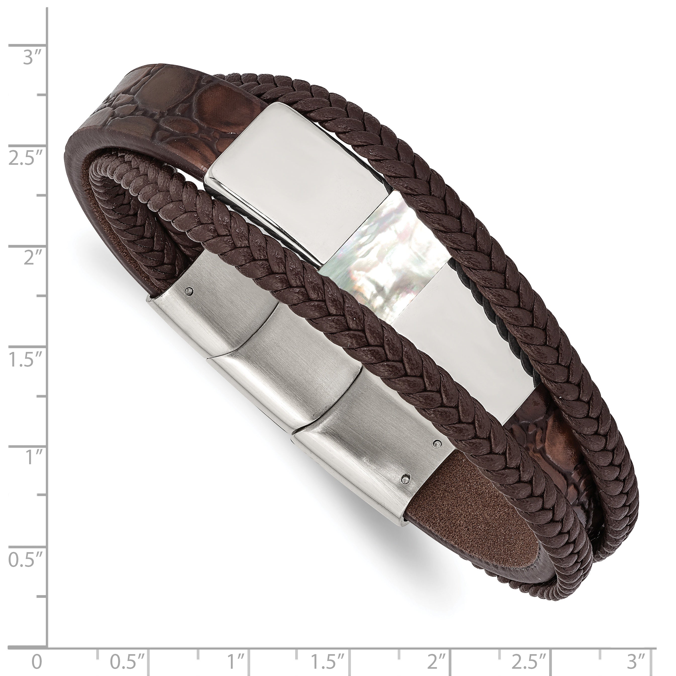 Shell Pearl Multi-Strand Leather Bracelet in Stainless Steel