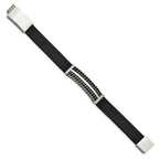 Antiqued Black Leather Bracelet in Stainless Steel