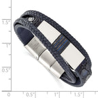 Blue Wood & Leather Multi-Strand Bracelet in Stainless Steel