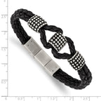 Antiqued Black Leather Bracelet in Stainless Steel
